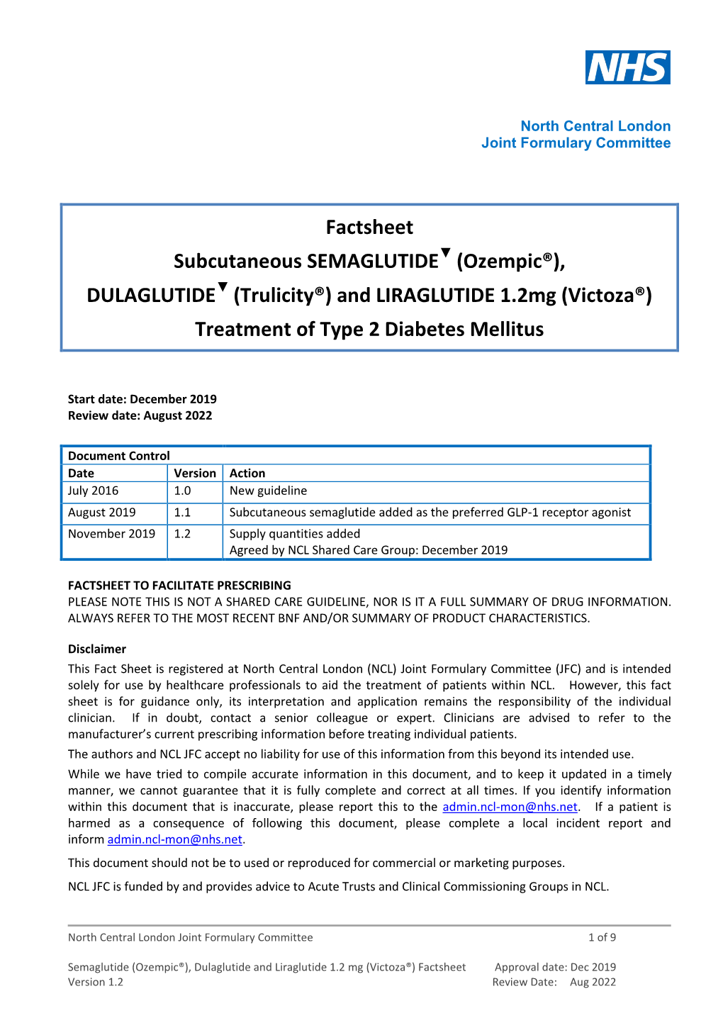 Subcutaneous Semaglutide, Dulaglutide and Liraglutide 1.2Mg for the Treatment of Type