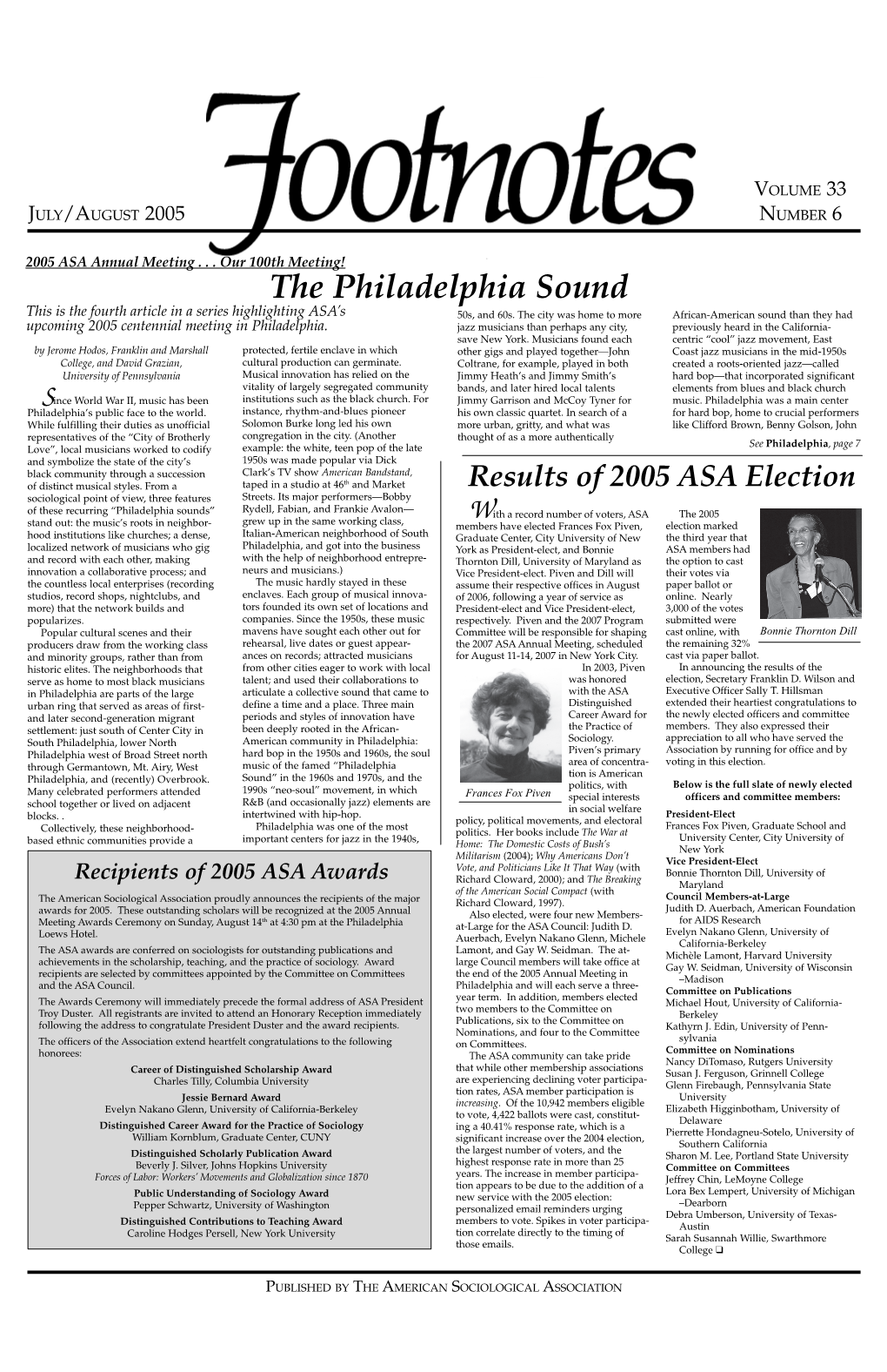 The Philadelphia Sound This Is the Fourth Article in a Series Highlighting ASA’S 50S, and 60S