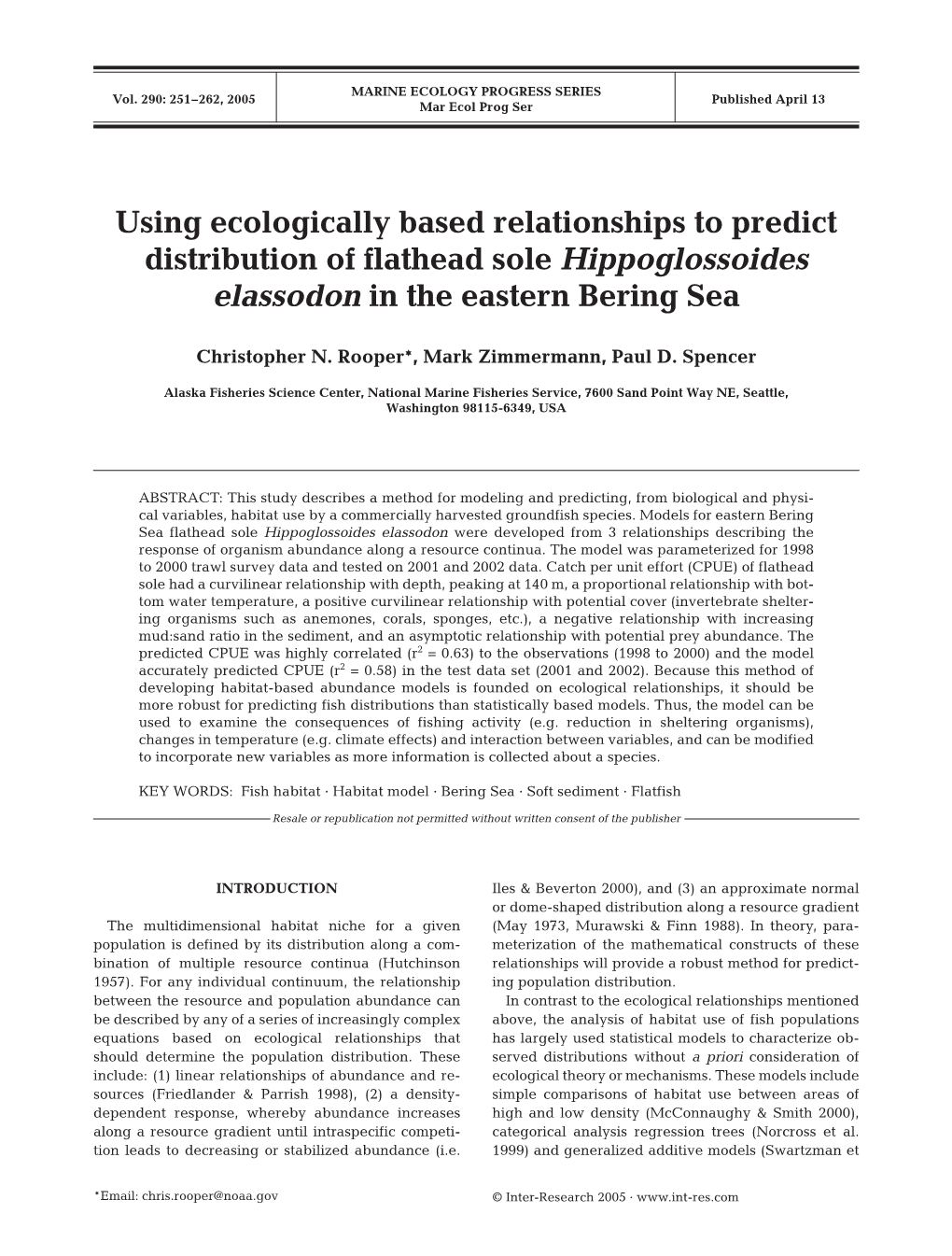 Using Ecologically Based Relationships to Predict Distribution of Flathead Sole Hippoglossoides Elassodon in the Eastern Bering Sea