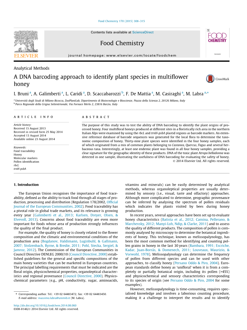 A DNA Barcoding Approach to Identify Plant Species in Multiflower Honey