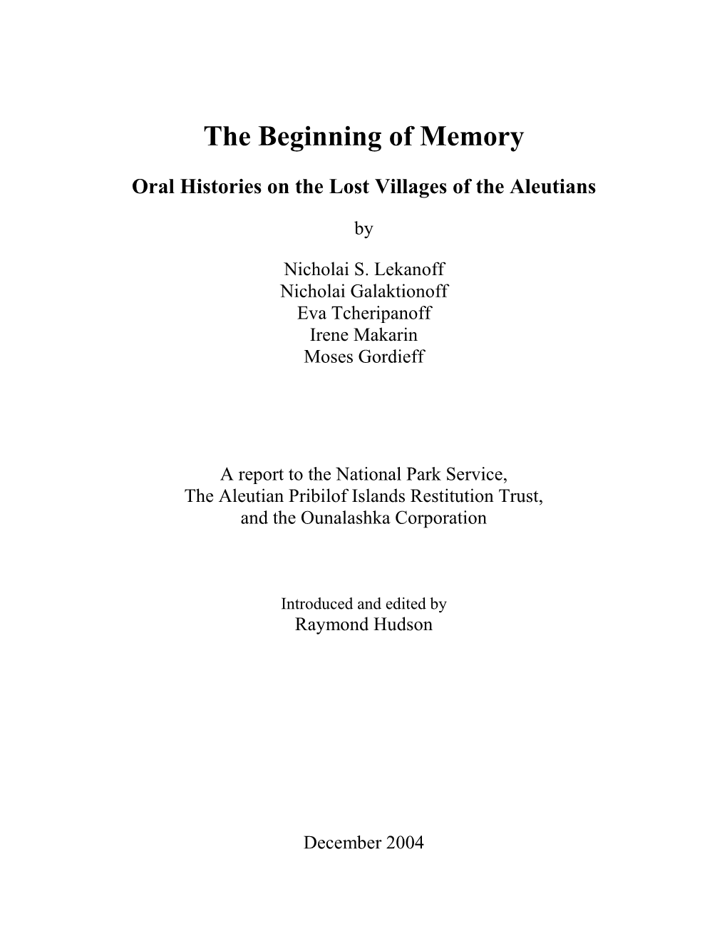 The Beginning of Memory