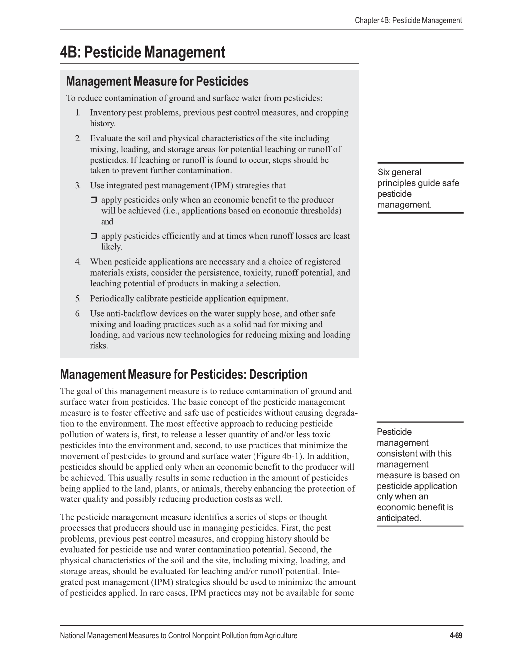 Management Measure for Pesticides to Reduce Contamination of Ground and Surface Water from Pesticides: 1