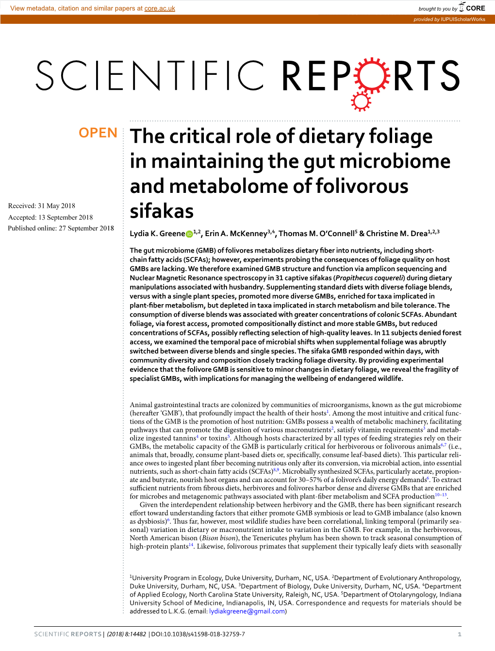 The Critical Role of Dietary Foliage in Maintaining the Gut Microbiome And