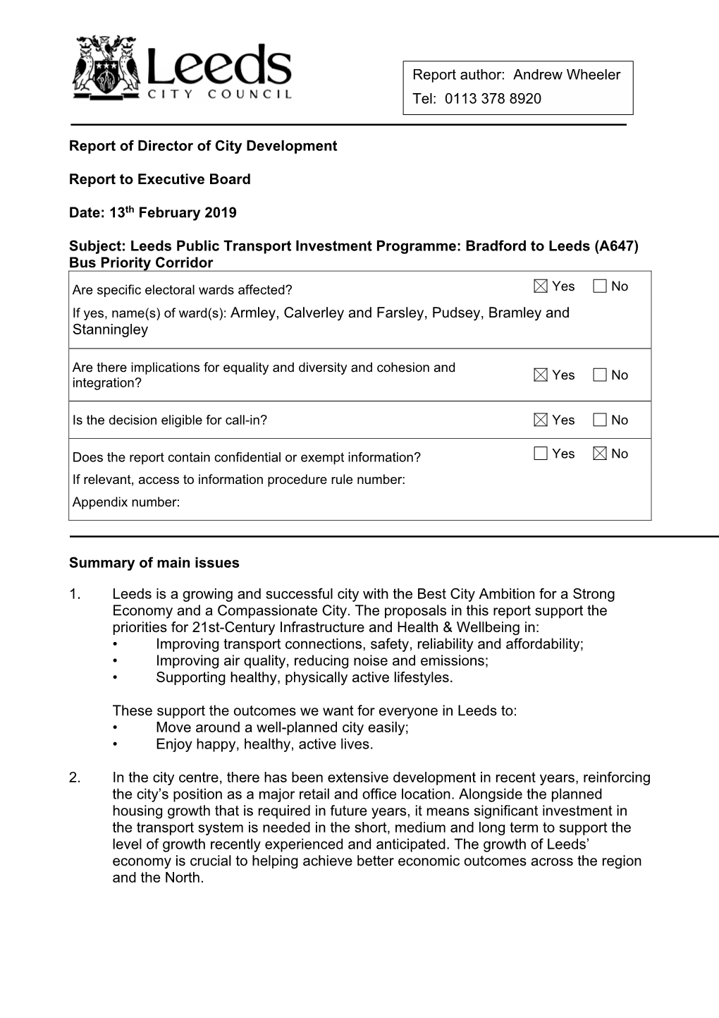 13Th February 2019 Subject: Leeds Public Transport Inves