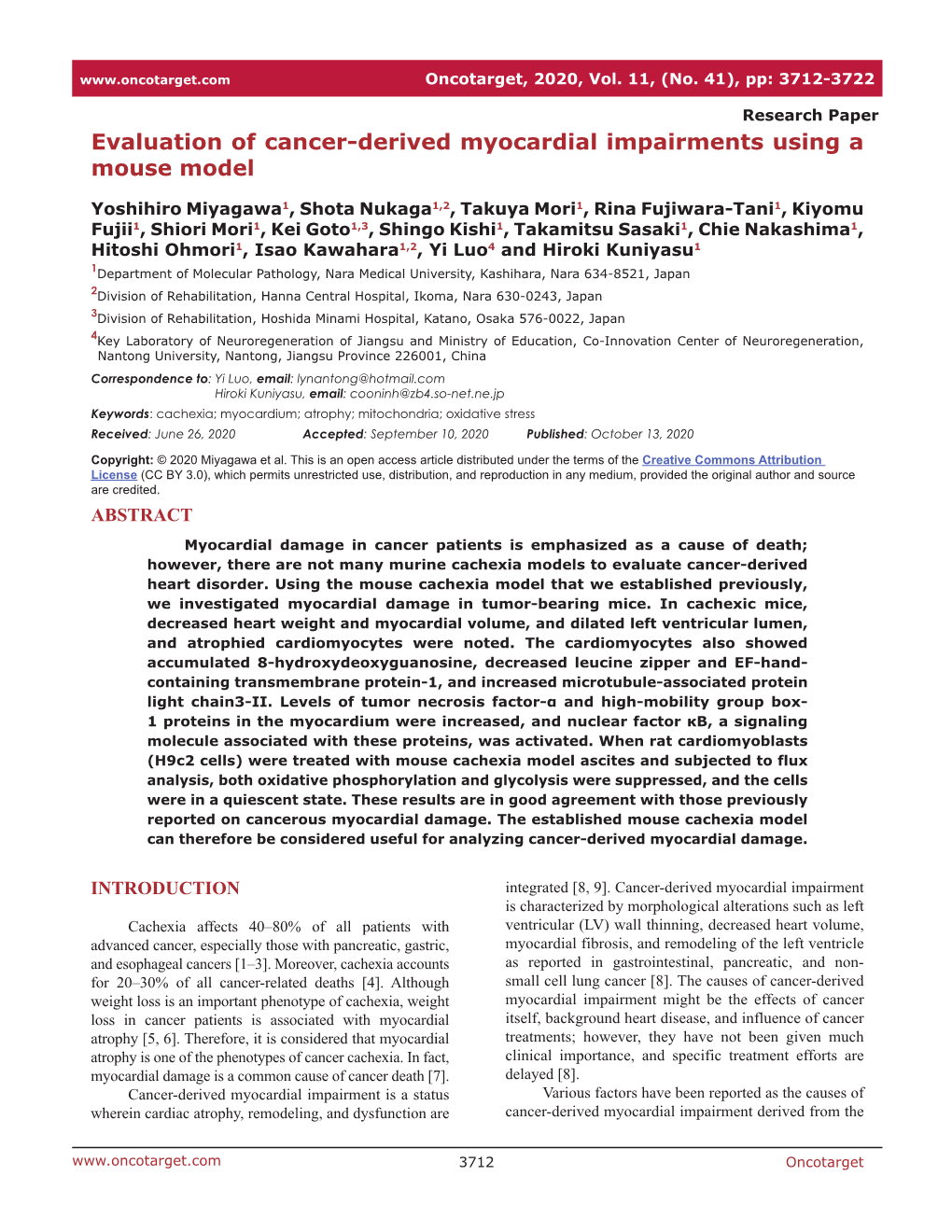 Evaluation of Cancer-Derived Myocardial Impairments Using a Mouse Model