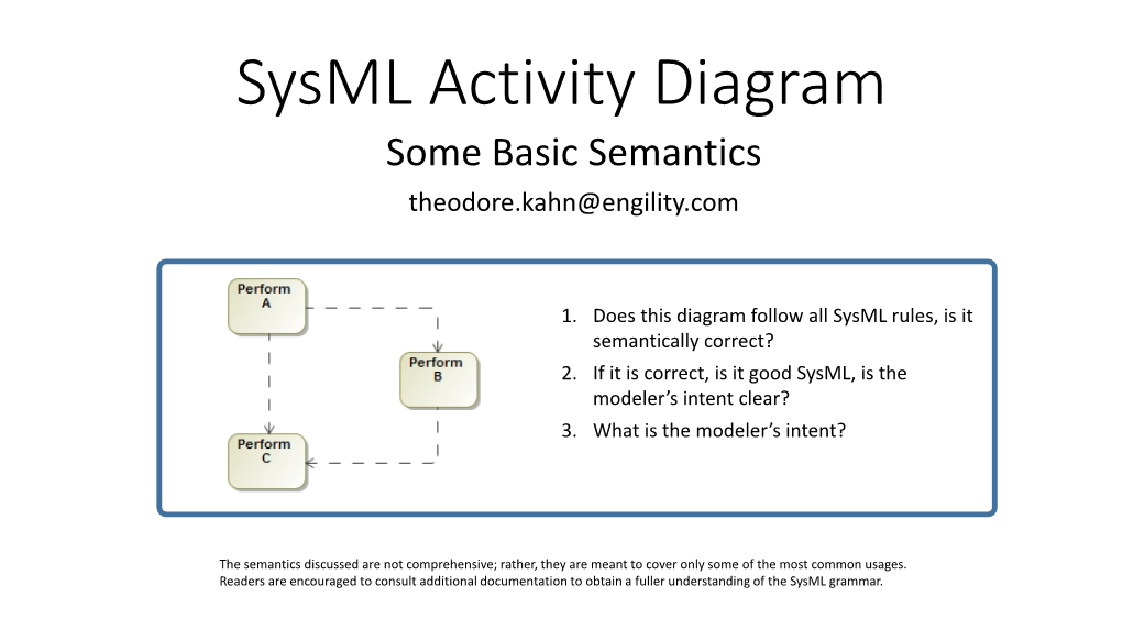 Sysml Activity Diagram Some Basic Semantics Theodore.Kahn@Engility.Com