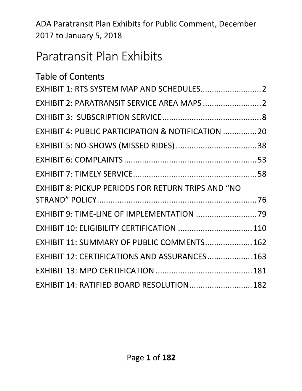 Paratransit Plan Exhibits