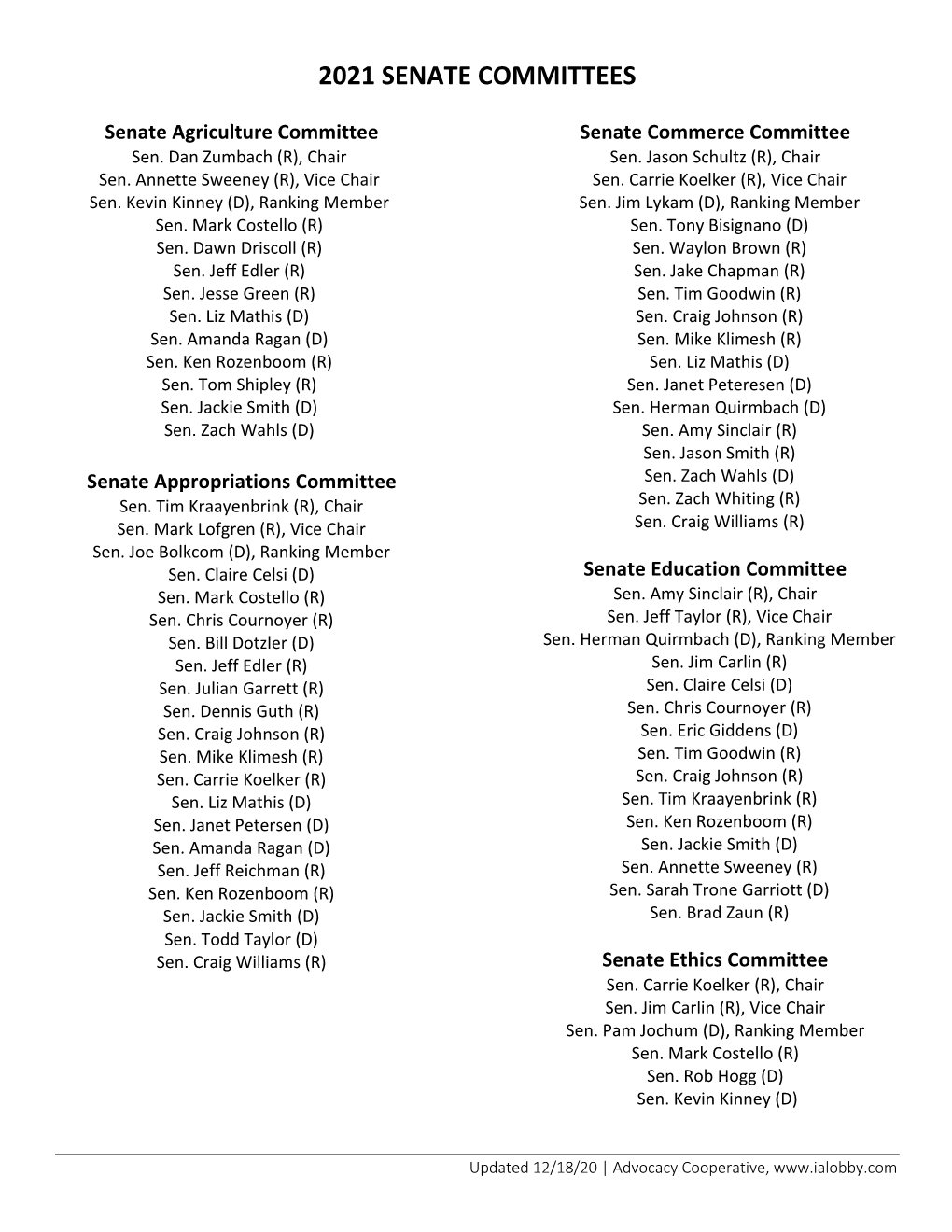 2021 Legislative Committees