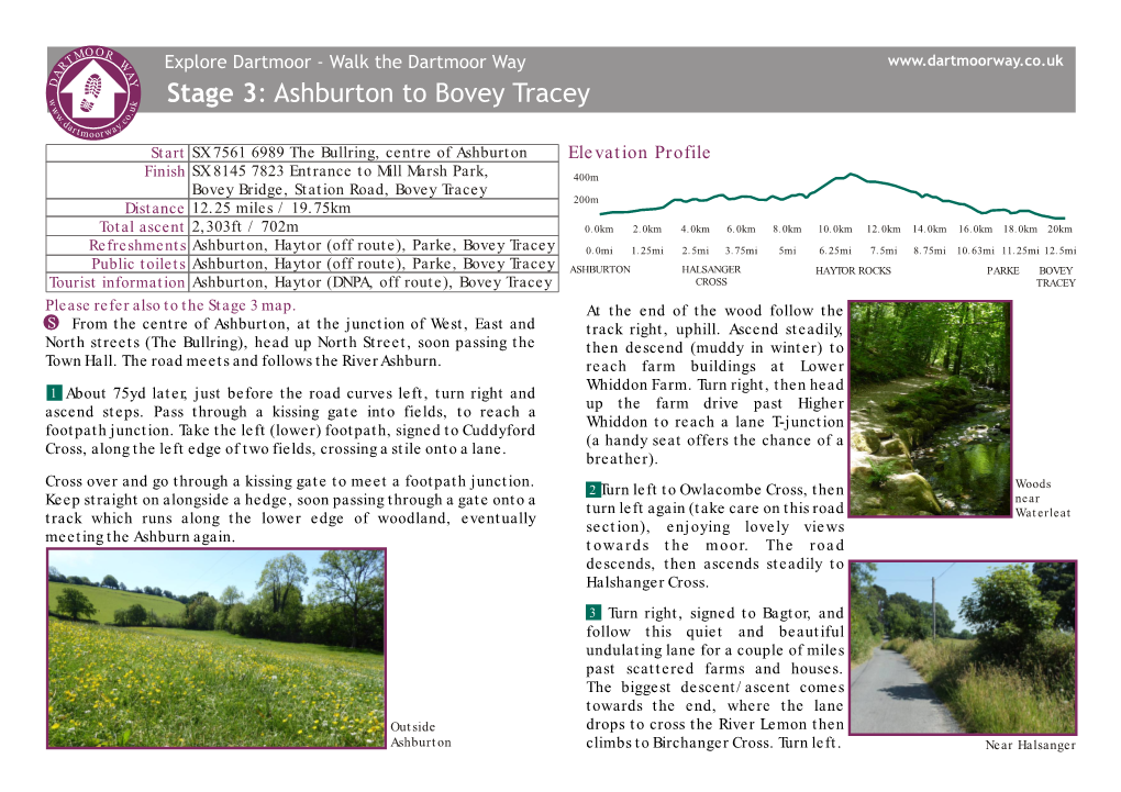 Information Ashburton, Haytor (DNPA, Off Route), Bovey Tracey CROSS TRACEY Please Refer Also to the Stage 3 Map