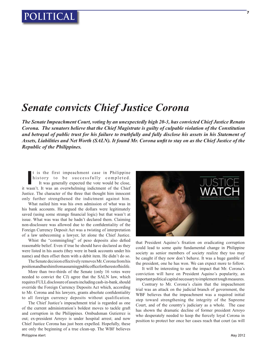 Senate Convicts Chief Justice Corona