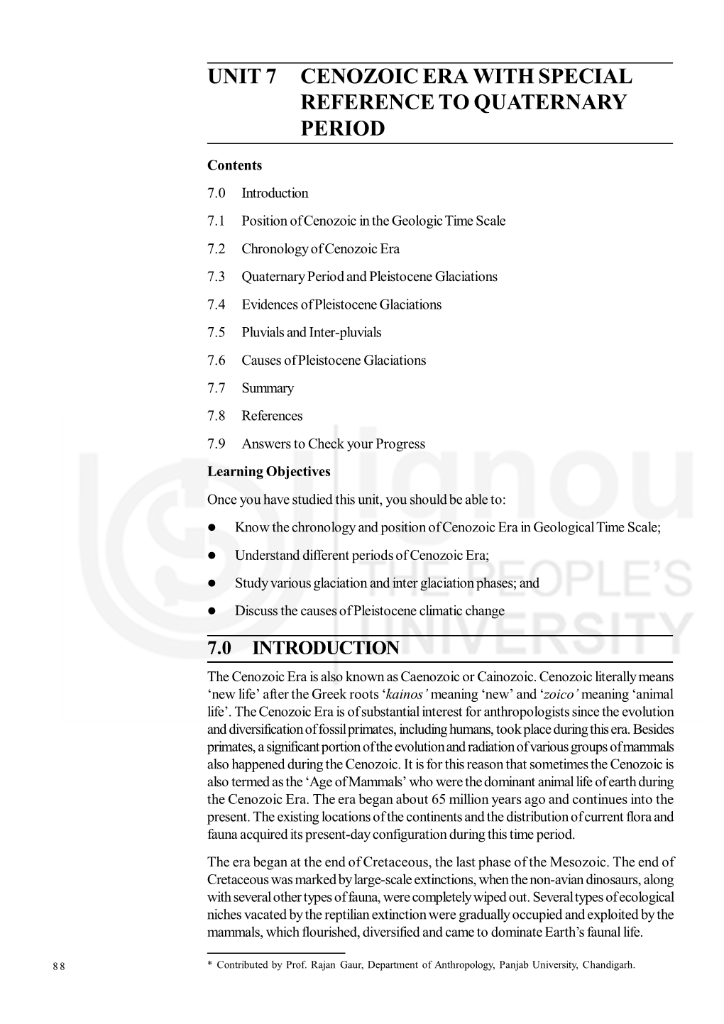Unit 7 Cenozoic Era with Special Reference to Quaternary Period