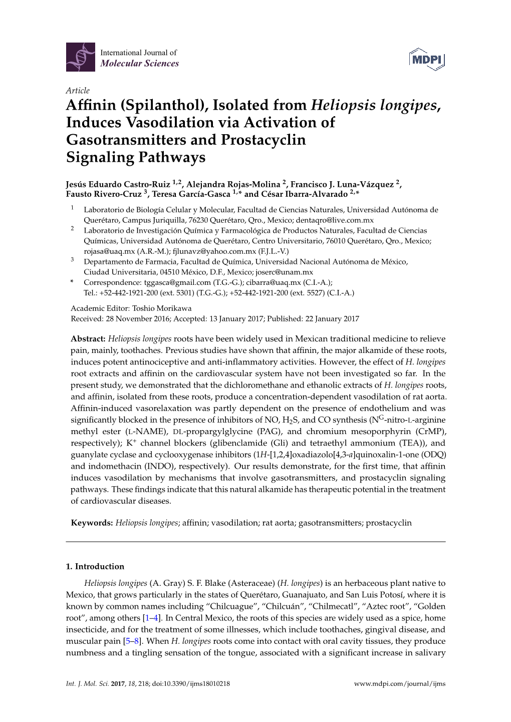 Affinin (Spilanthol), Isolated from Heliopsis Longipes, Induces