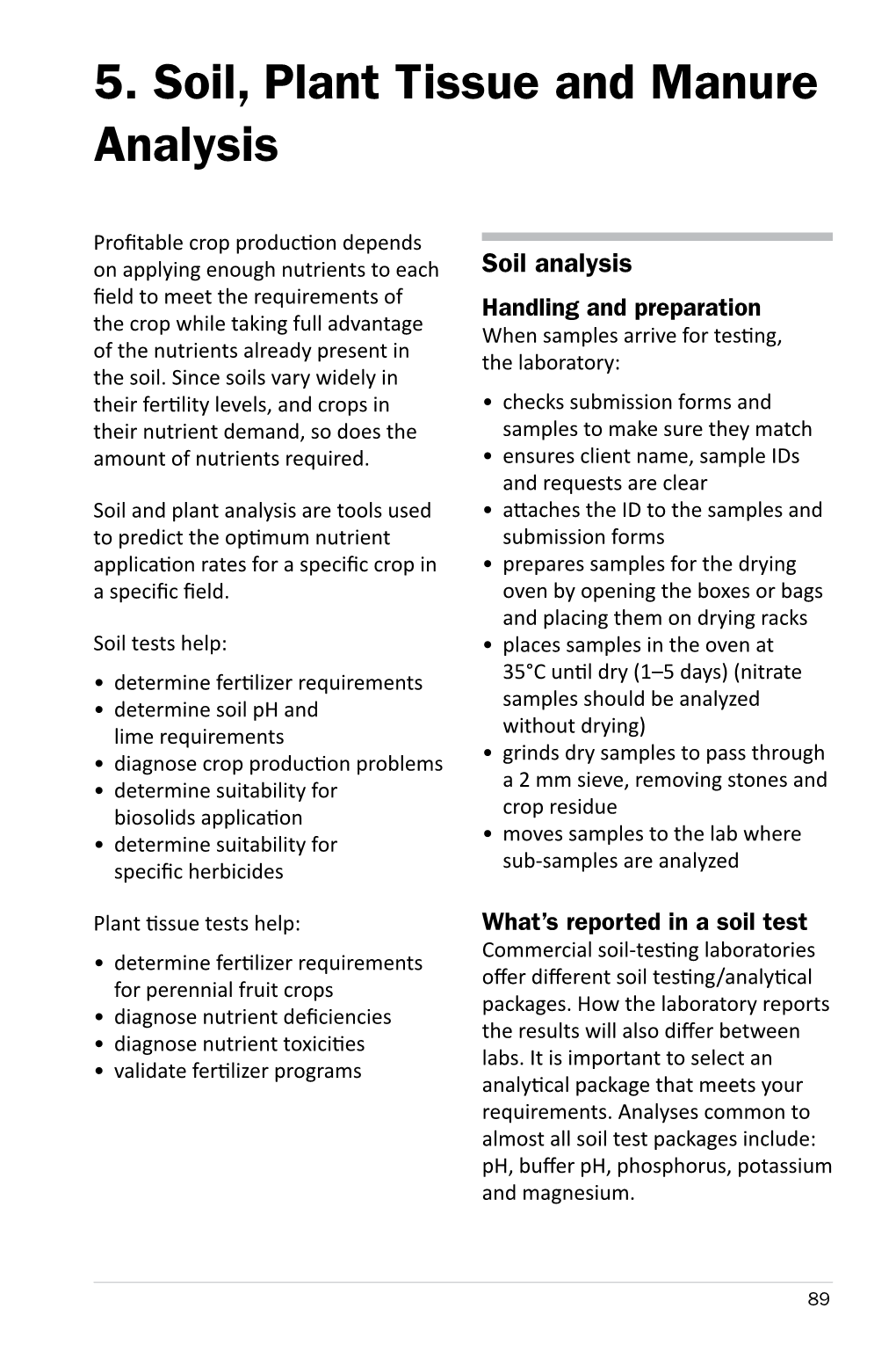 5. Soil, Plant Tissue and Manure Analysis