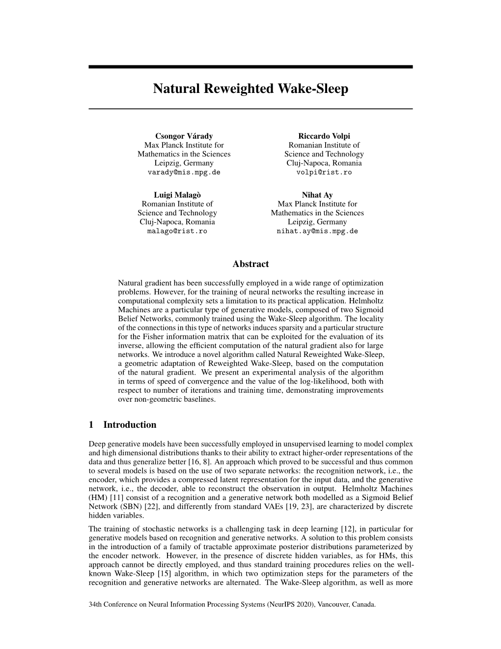 Natural Reweighted Wake-Sleep