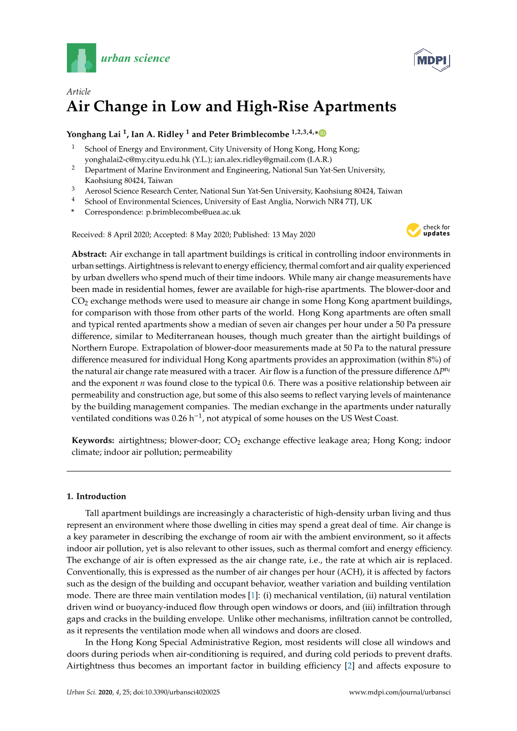 Air Change in Low and High-Rise Apartments