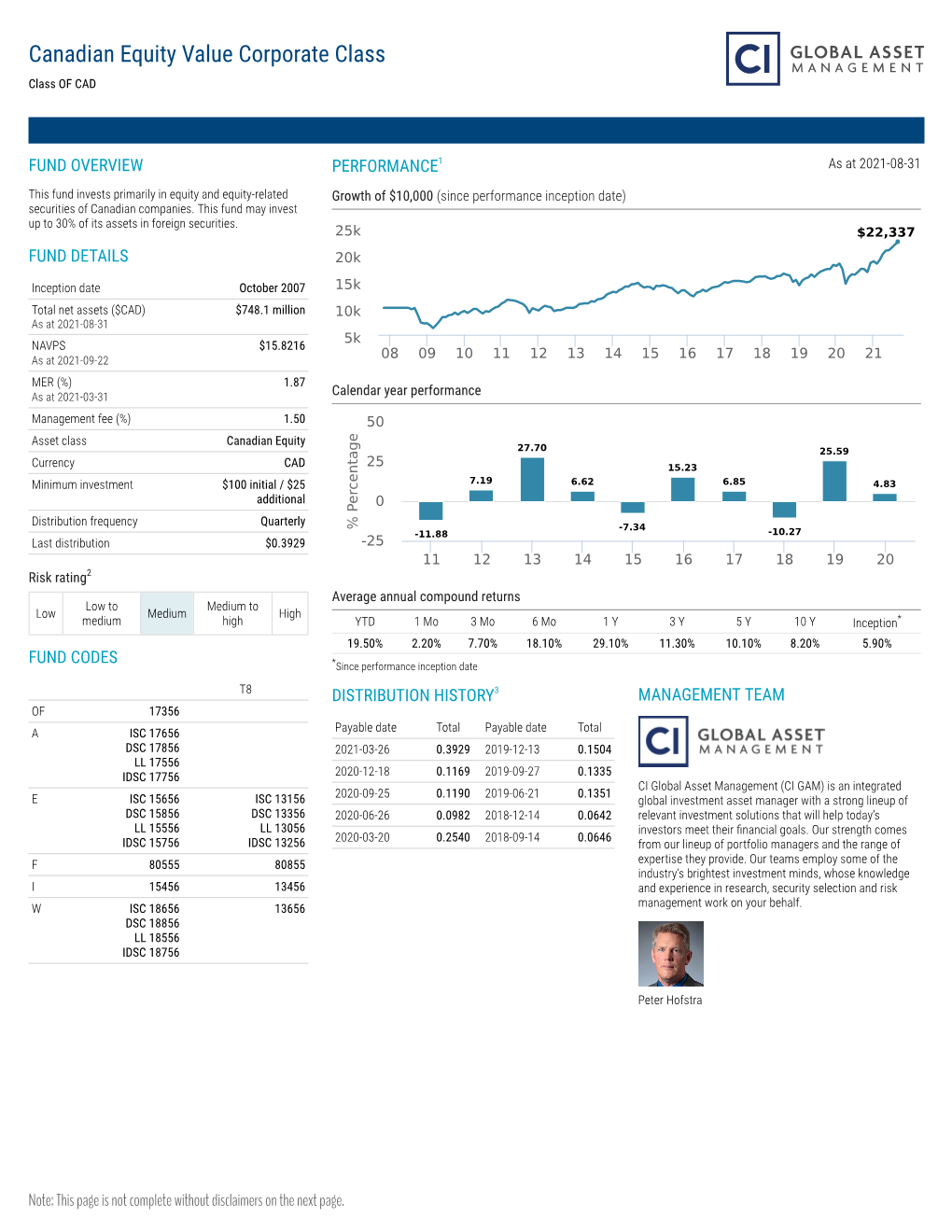 Canadian Equity Value Corporate Class OF