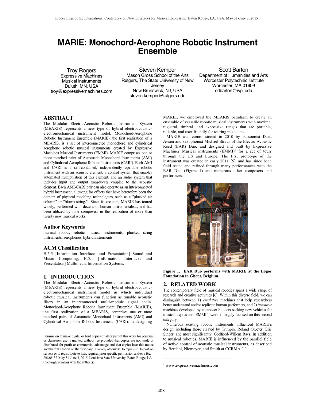 Monochord-Aerophone Robotic Instrument Ensemble