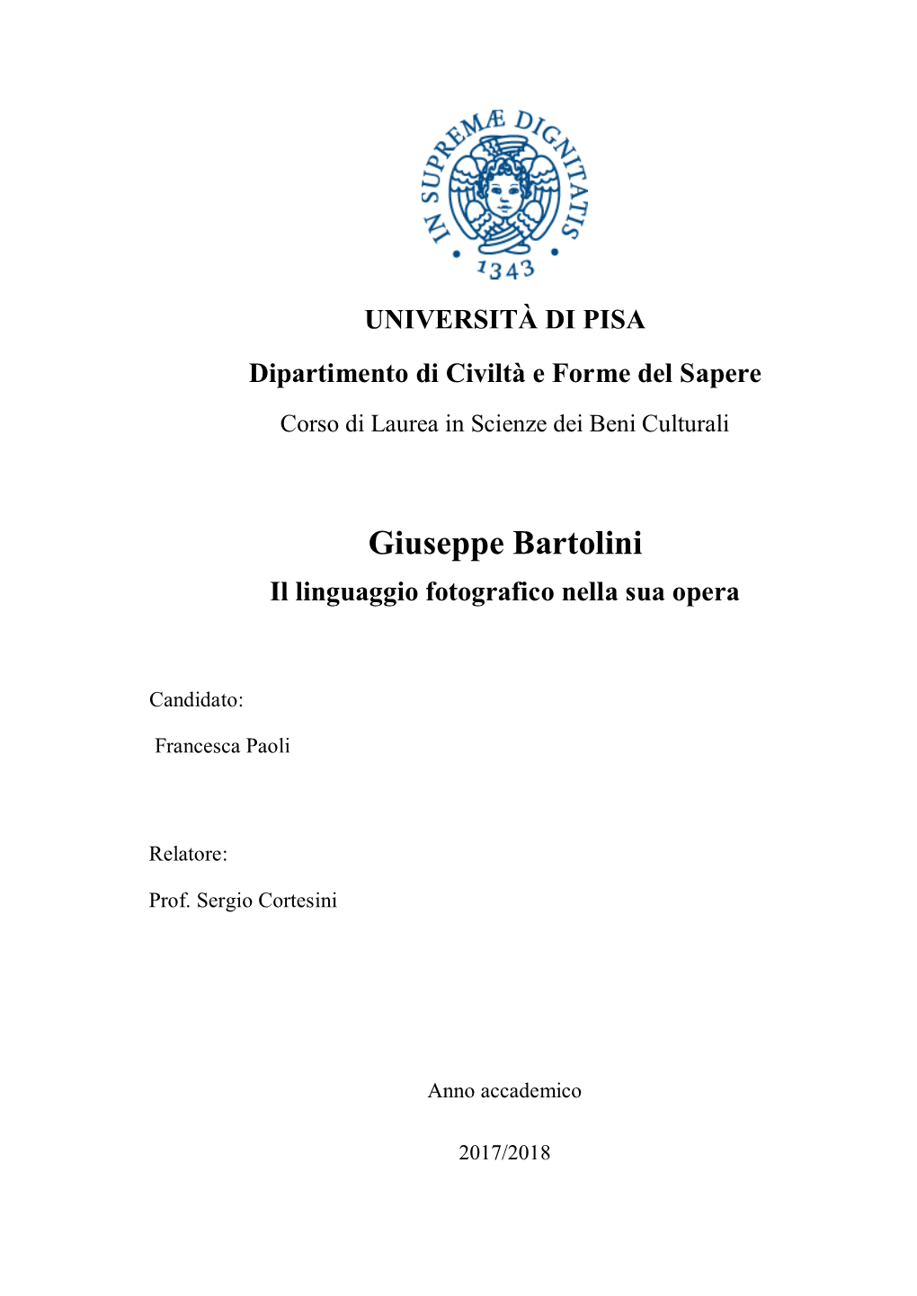 Giuseppe Bartolini: Il Linguaggio Fotografico Nella Sua Opera