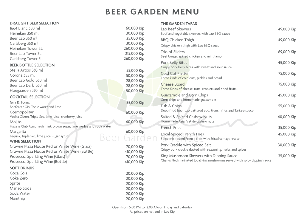 Beer Garden Menu