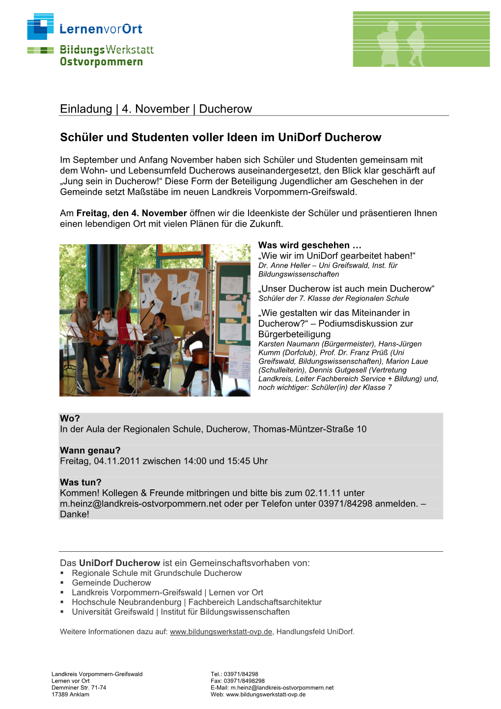 Einladung | 4. November | Ducherow Schüler Und Studenten Voller Ideen