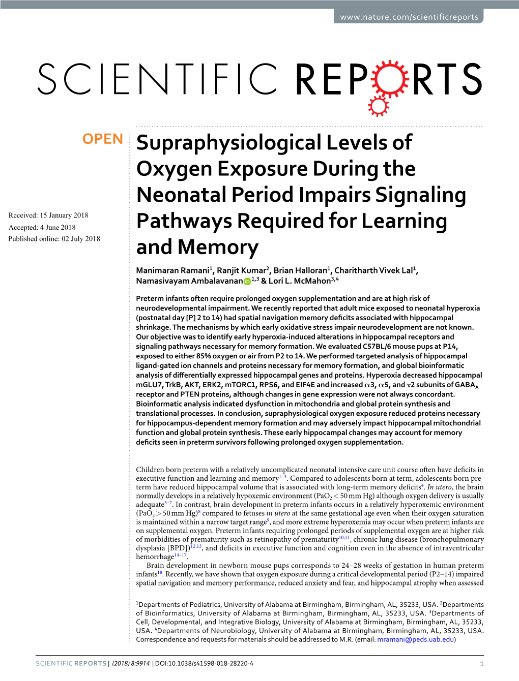 Supraphysiological Levels of Oxygen Exposure During the Neonatal