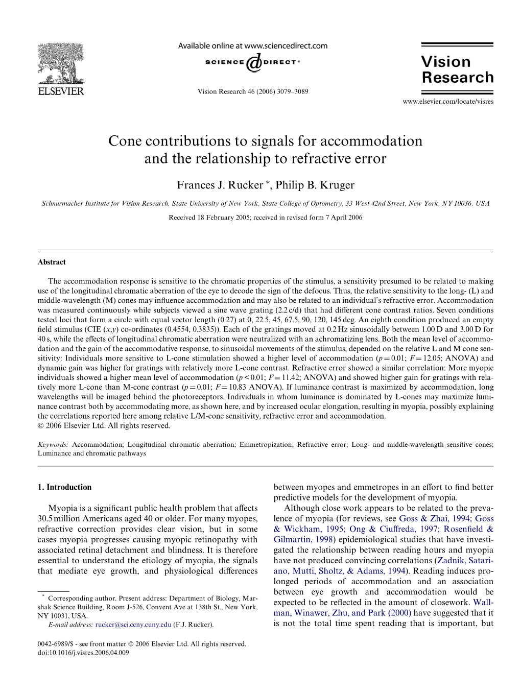 Cone Contributions to Signals for Accommodation and the Relationship to Refractive Error