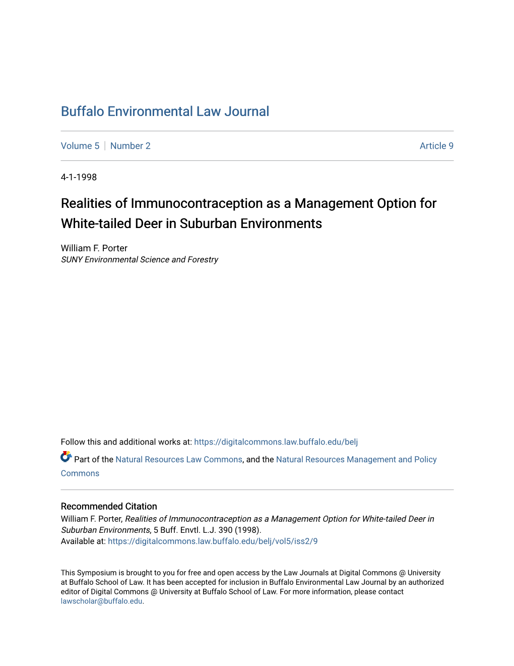 Realities of Immunocontraception As a Management Option for White-Tailed Deer in Suburban Environments