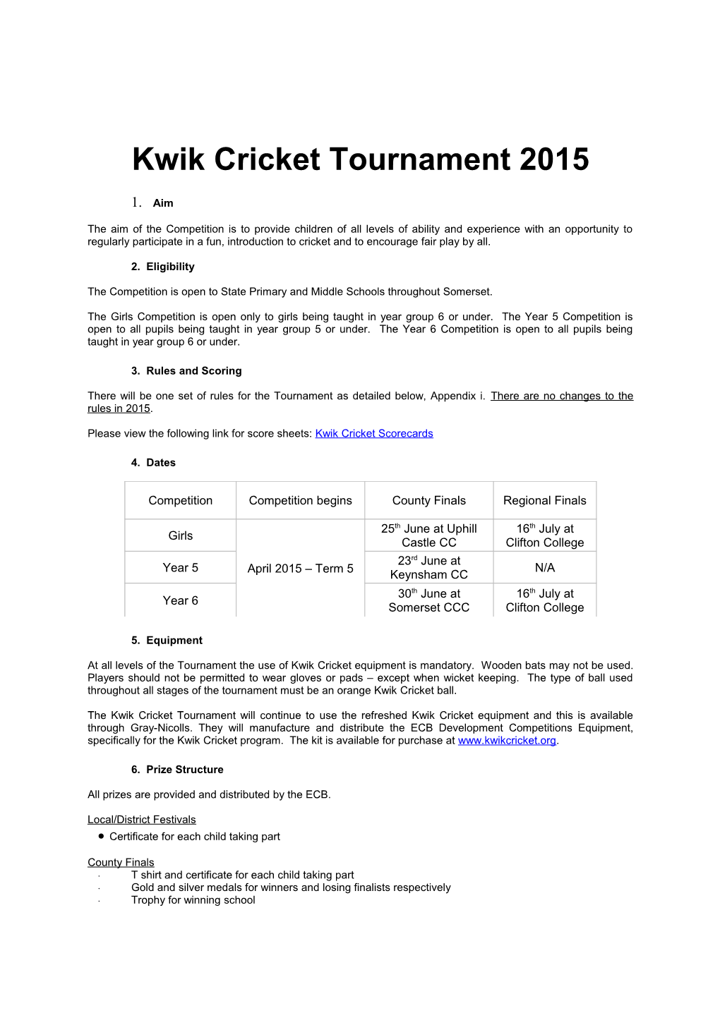 Kwik Cricket Tournament 2015