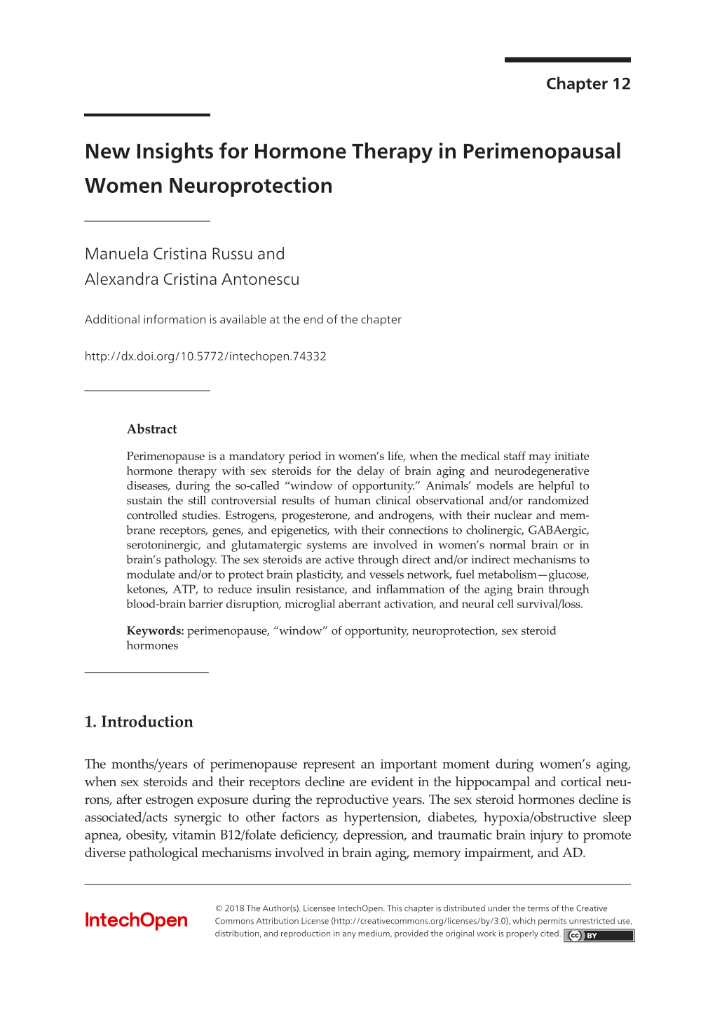 New Insights for Hormone Therapy in Perimenopausal Women Neuroprotection