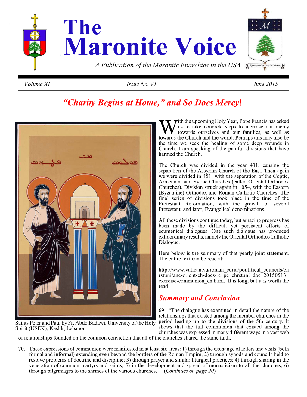 Publication of the Maronite Eparchies in the USA
