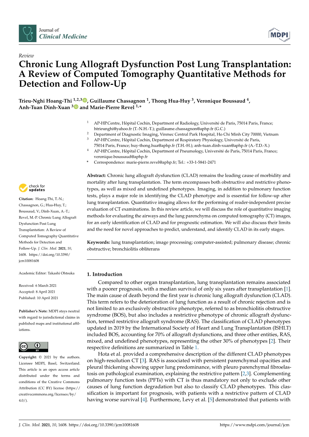 Chronic Lung Allograft Dysfunction Post Lung Transplantation: a Review of Computed Tomography Quantitative Methods for Detection and Follow-Up