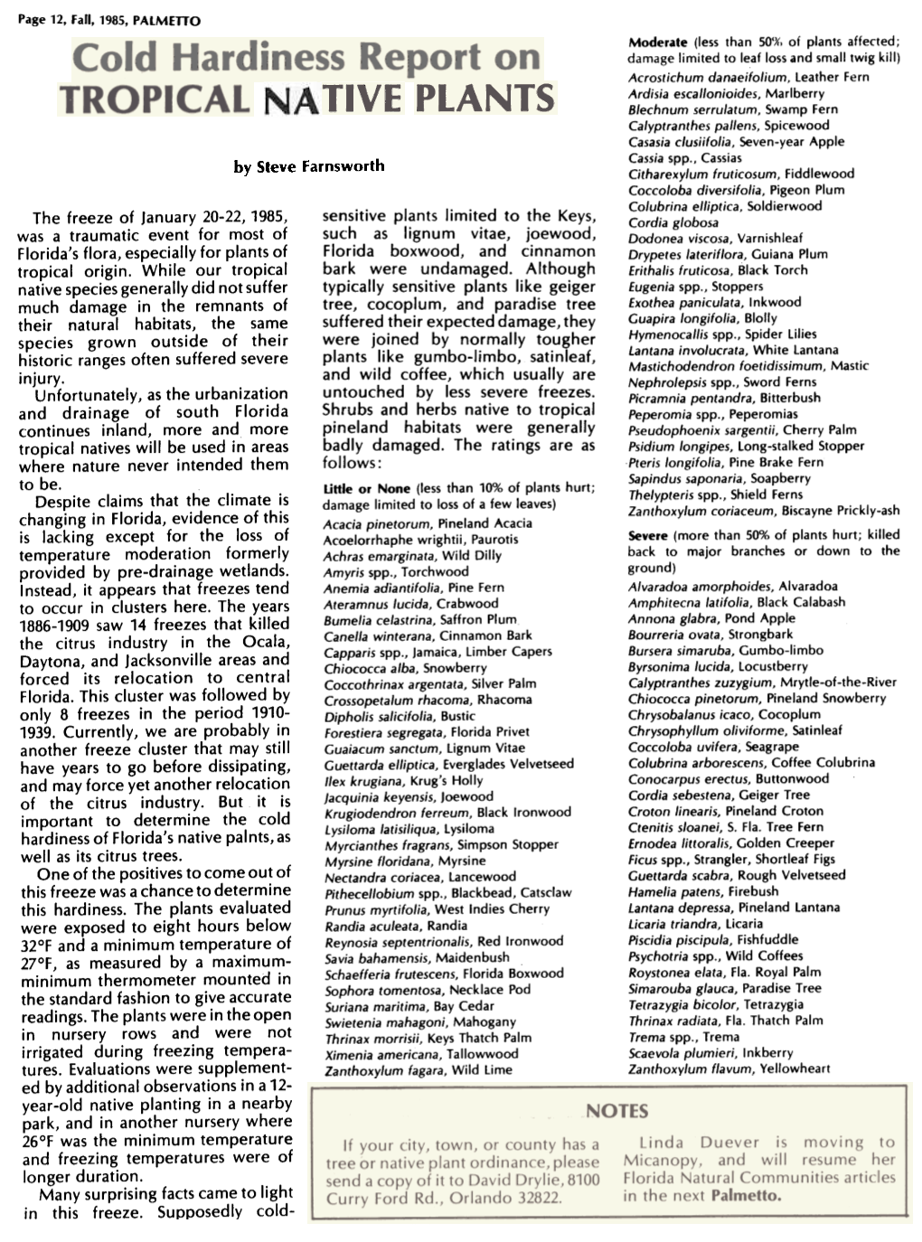 Our Tropical 1886-1909 Saw 14 Freezes That Killed One of the Positives To