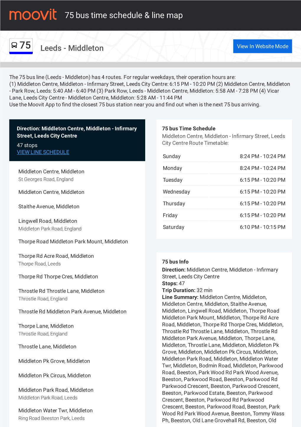 75 Bus Time Schedule & Line Route