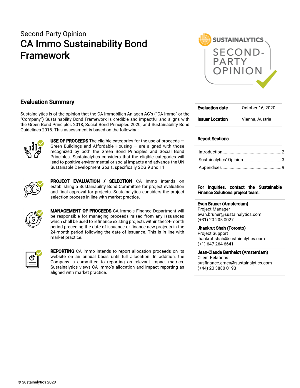 CA Immo Sustainability Bond Framework