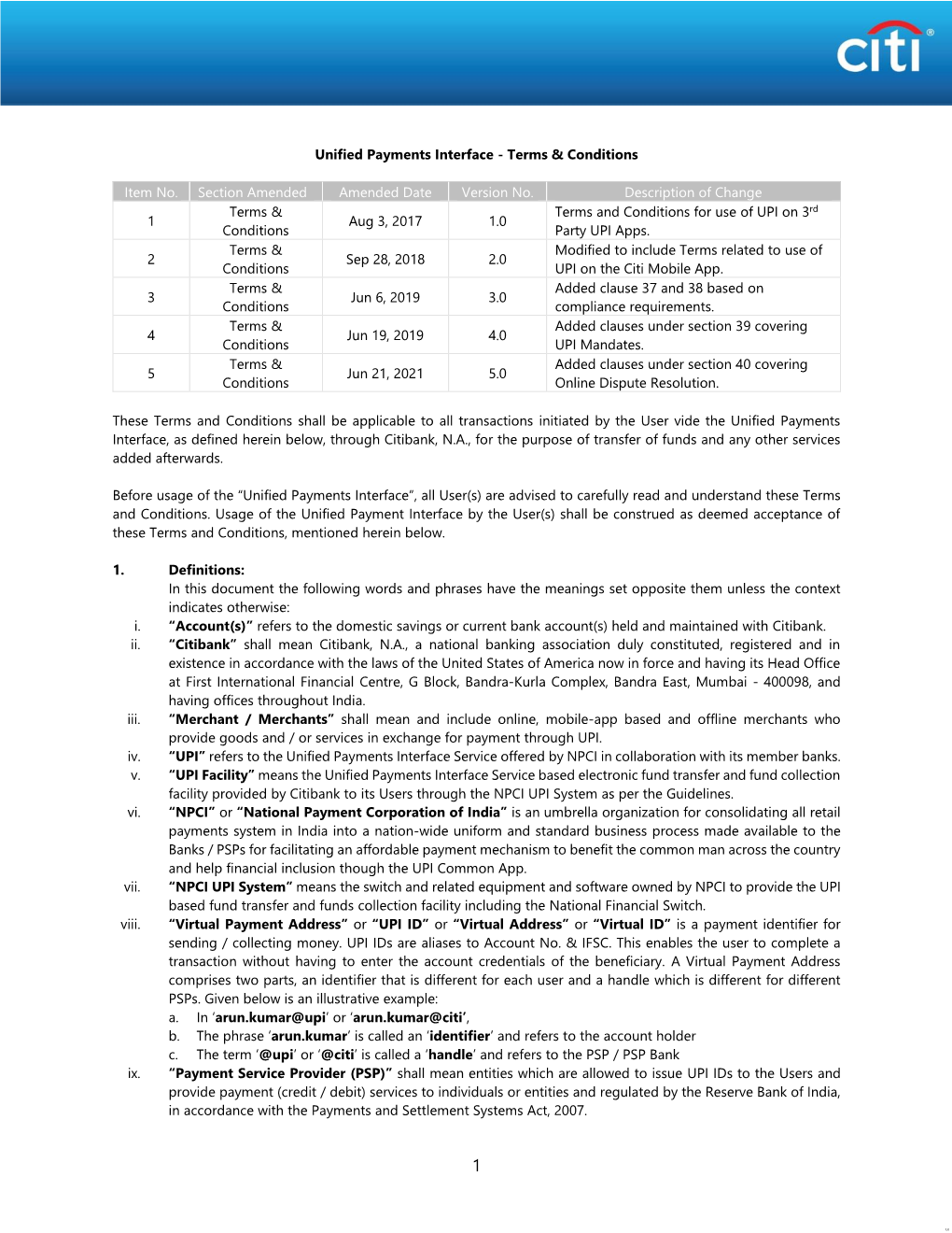 Unified Payments Interface - Terms & Conditions