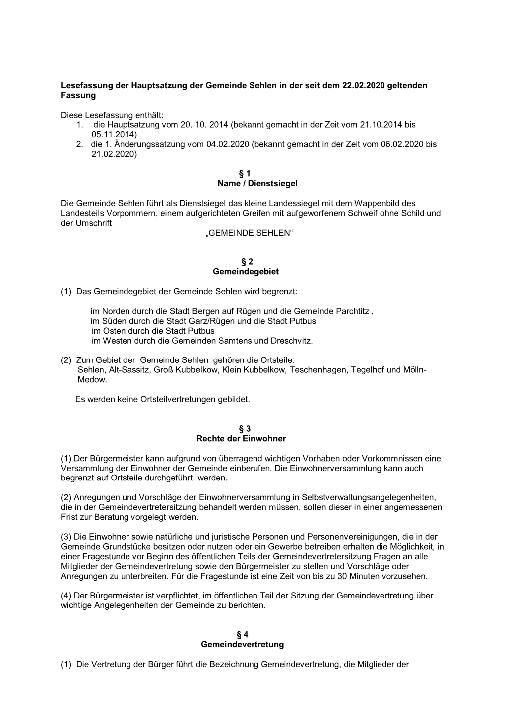 Hauptsatzung Einsch. 1. Änderungssatzung