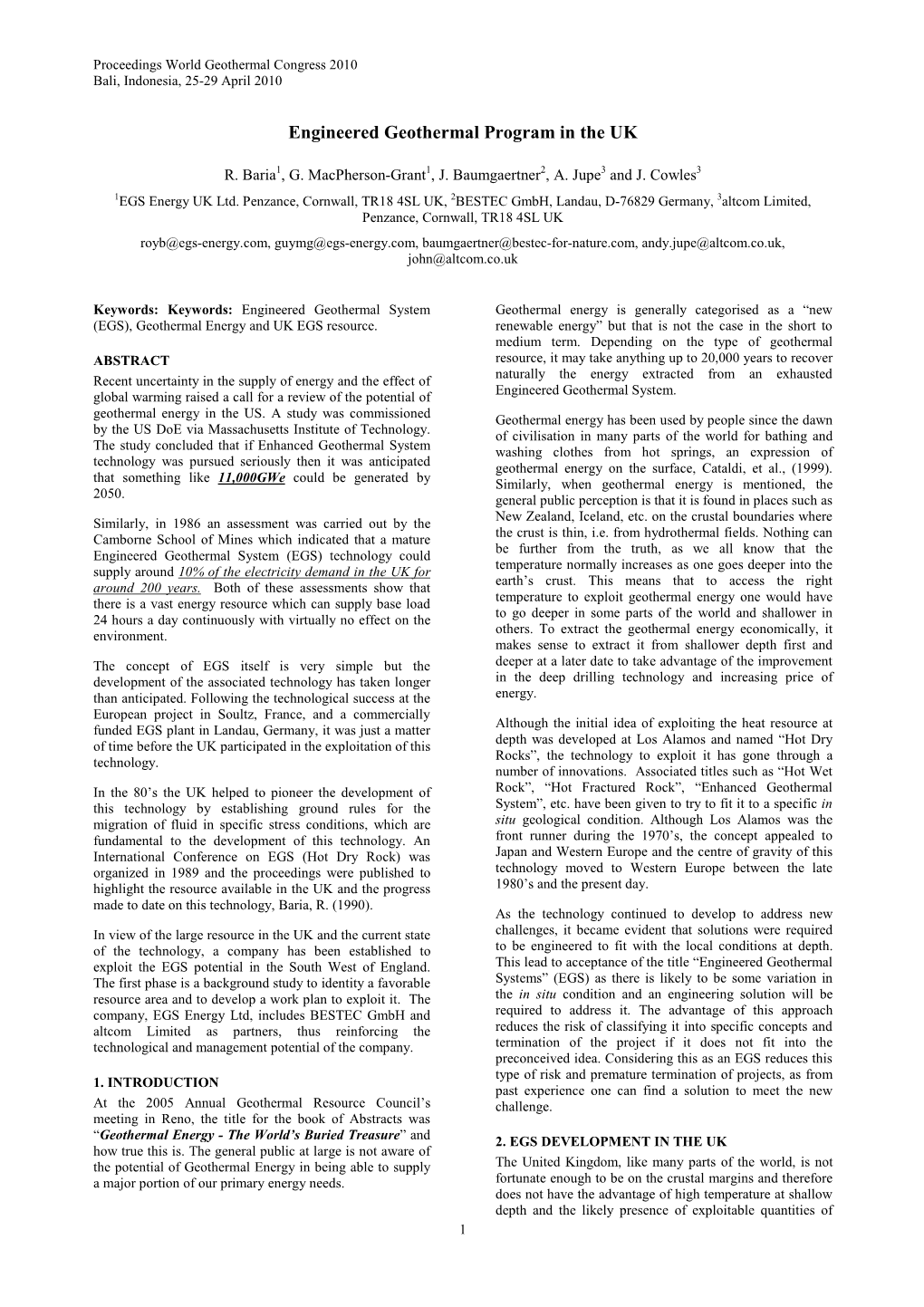 Engineered Geothermal Programme in the UK