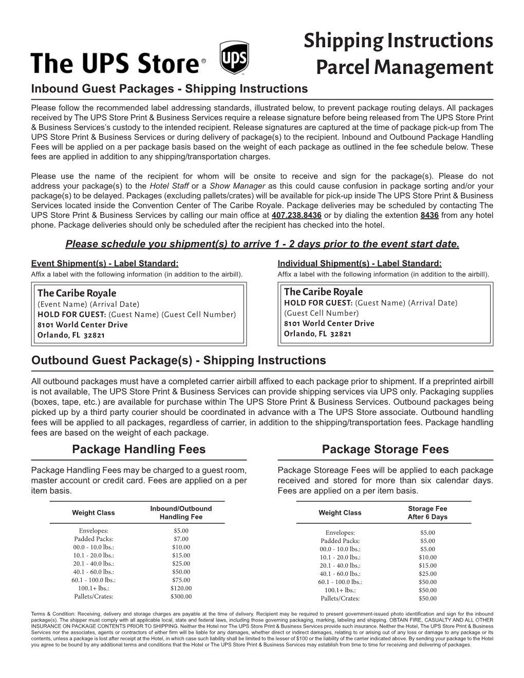 Shipping Instructions Parcel Management