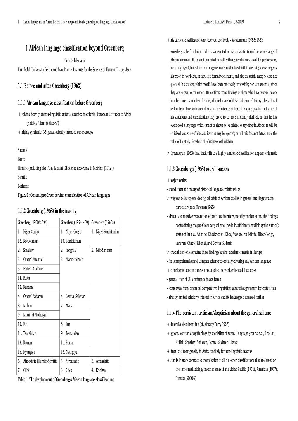 1 African Language Classification Beyond Greenberg