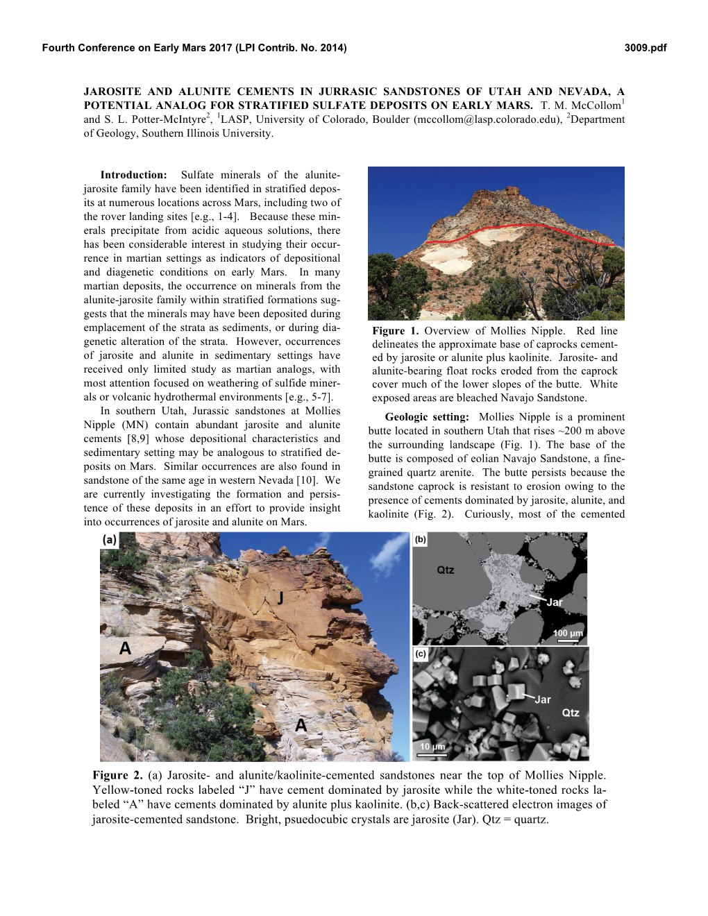 Figure 2. (A) Jarosite- and Alunite/Kaolinite-Cemented Sandstones Near the Top of Mollies Nipple