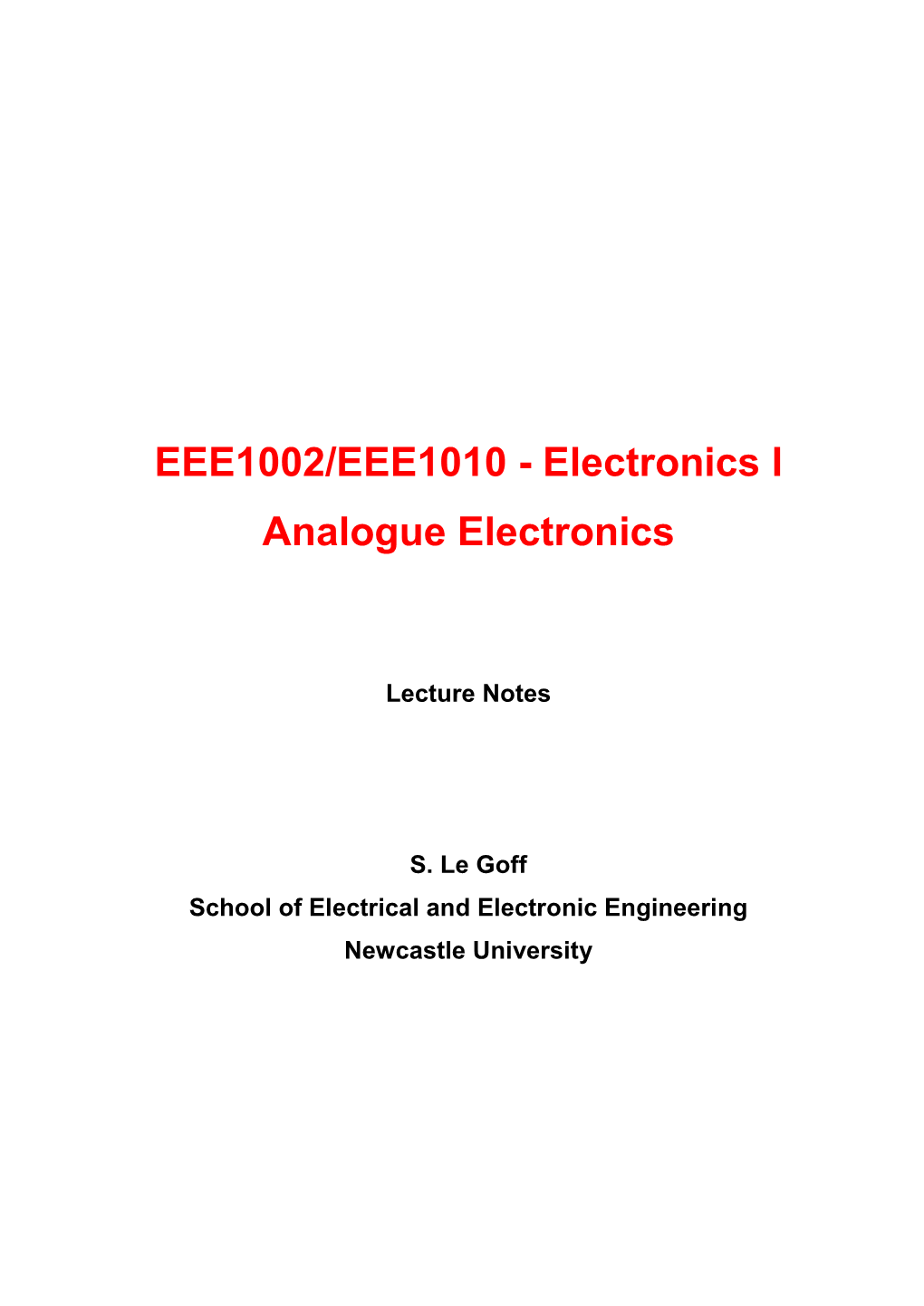 EEE1002 – EEE1010 Lecture Notes