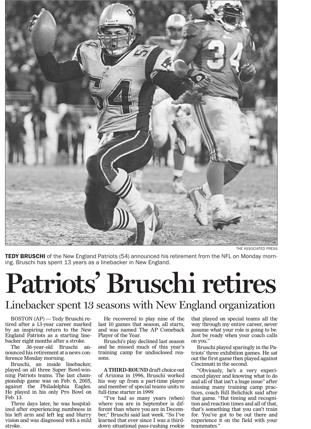 Patriots' Bruschi Retires