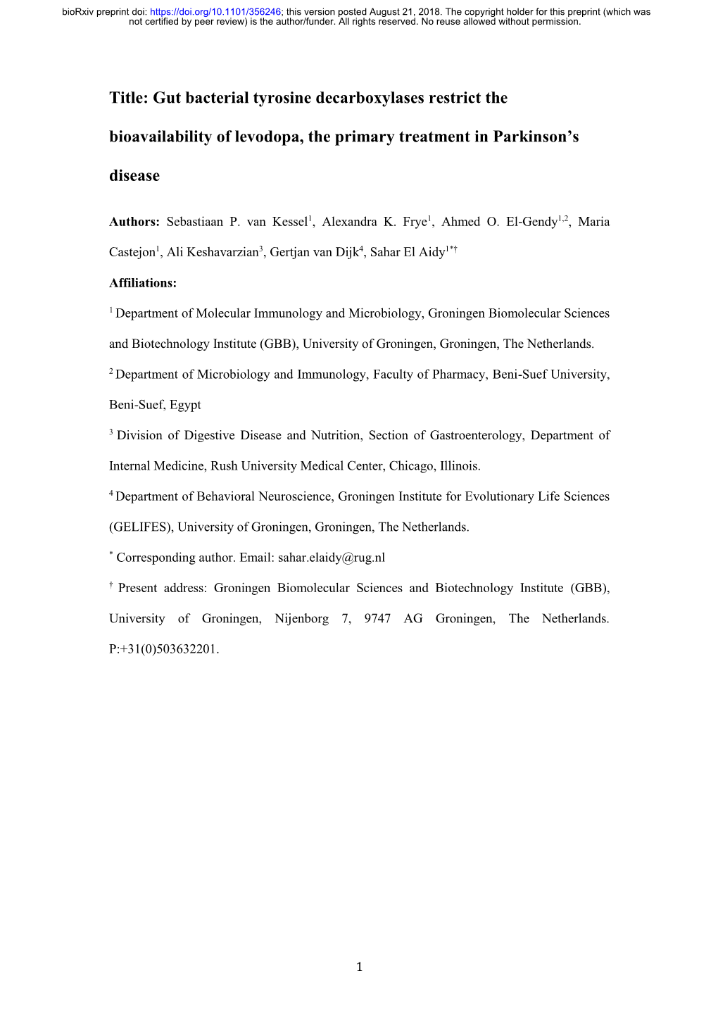 Gut Bacterial Tyrosine Decarboxylases Restrict the Bioavailability Of