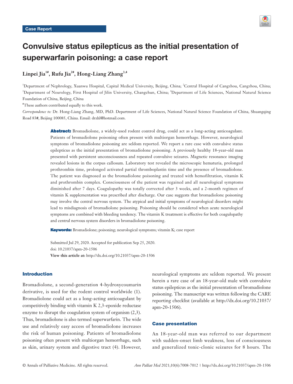 Convulsive Status Epilepticus As the Initial Presentation of Superwarfarin Poisoning: a Case Report