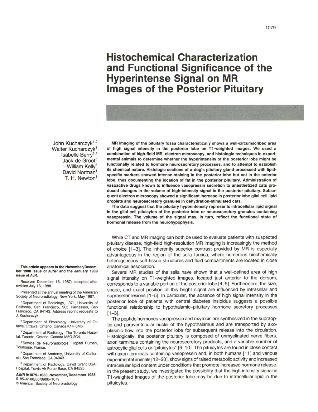 Histochemical Characterization and Functional Significance of the Hyperintense Signal on MR Images of the Posterior Pituitary