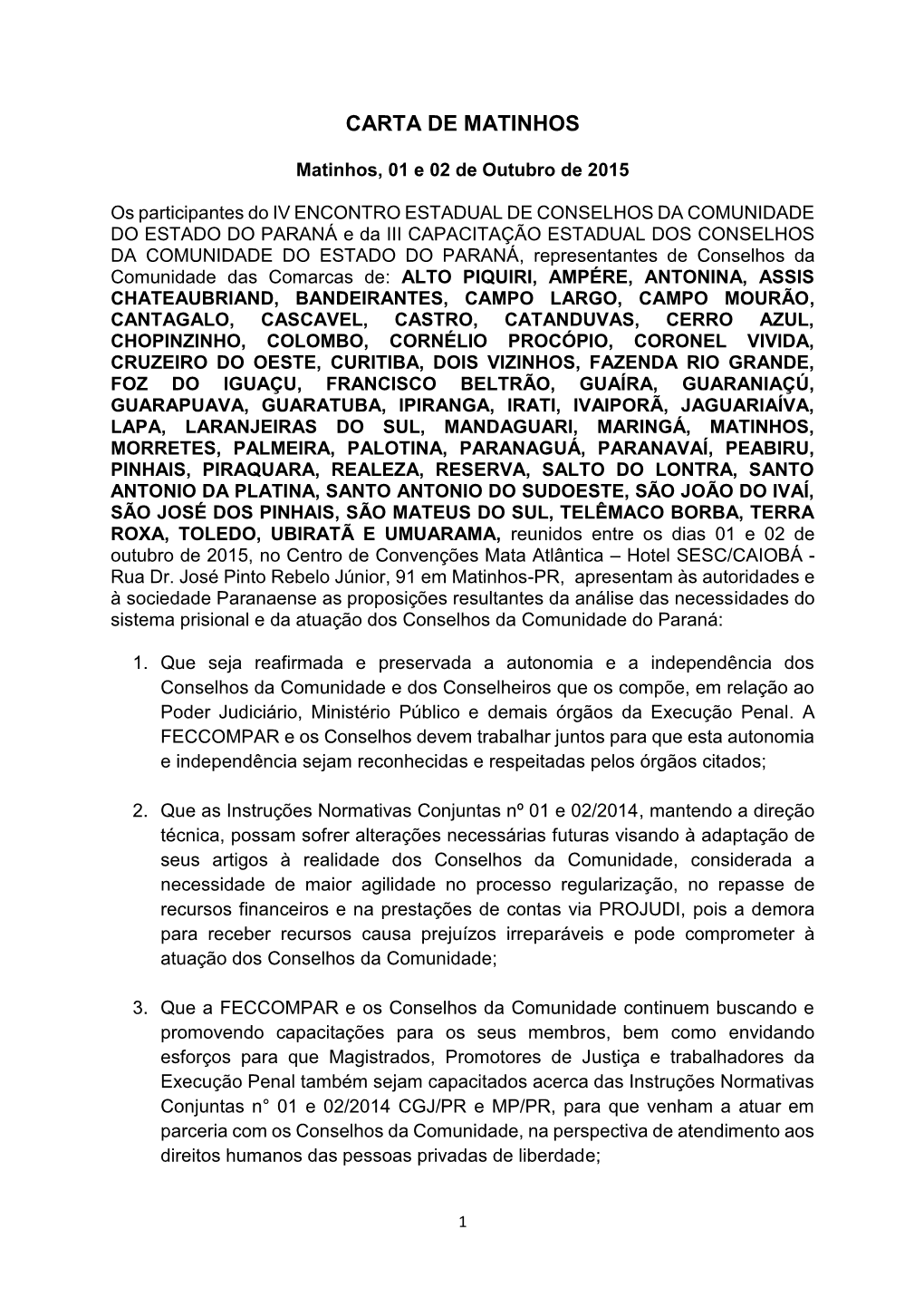 Carta De Matinhos