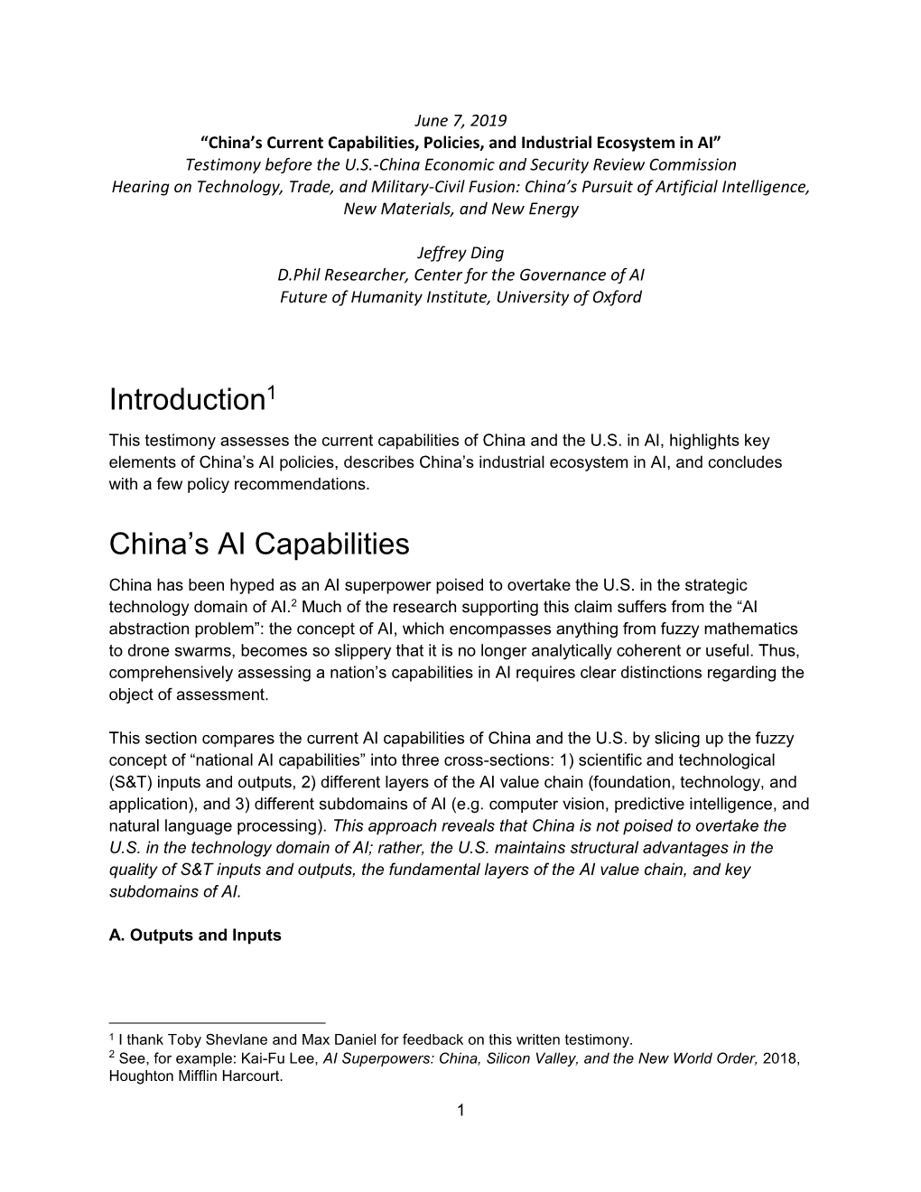 China's Current Capabilities, Policies, and Industrial Ecosystem in AI