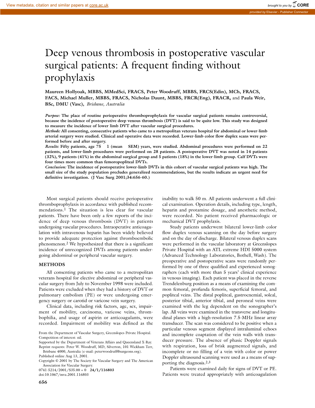 Deep Venous Thrombosis in Postoperative Vascular Surgical Patients: a Frequent Finding Without Prophylaxis