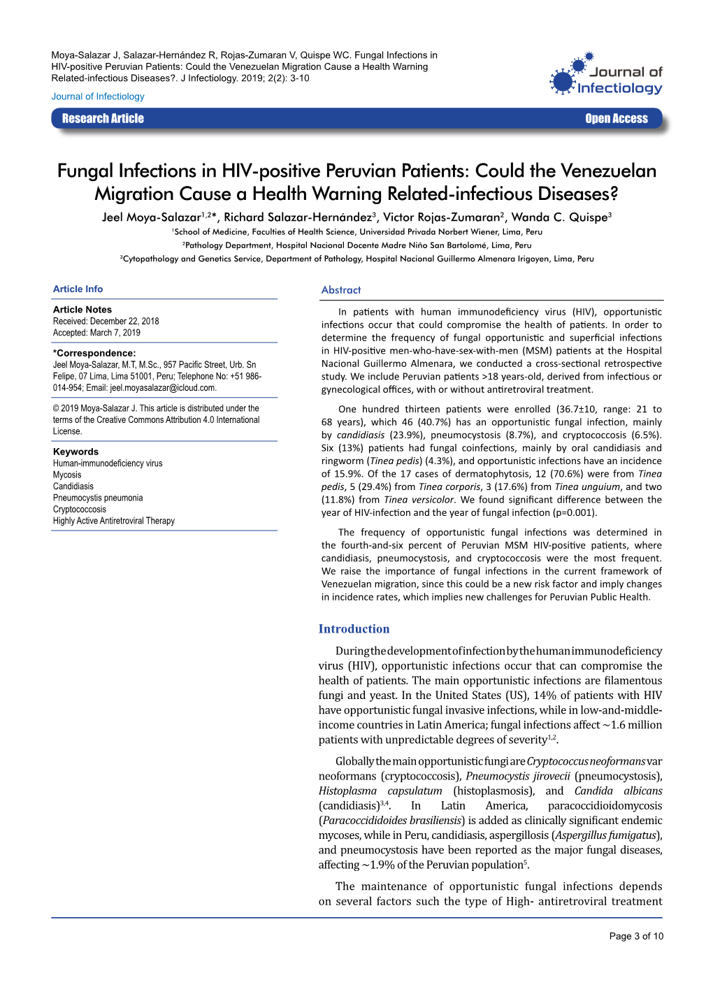 Fungal Infections in HIV-Positive Peruvian Patients: Could the Venezuelan Migration Cause a Health Warning Related-Infectious Diseases?