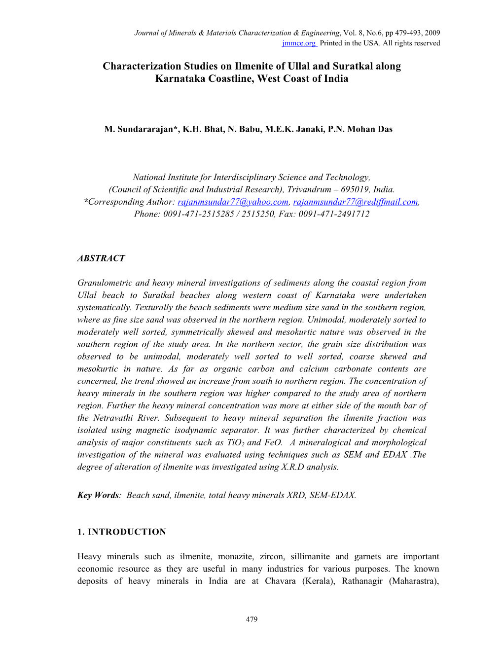 Characterization Studies on Ilmenite of Ullal and Suratkal Along Karnataka Coastline, West Coast of India